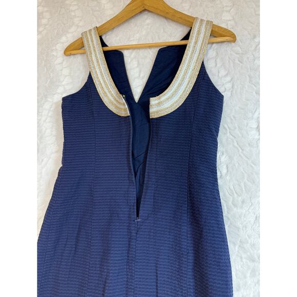 Lilly Pulitzer Valli Shift Dress Navy Blue Silver Gold Iridescent Metallic 00 - Picture 9 of 12